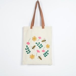 Blooms & bees hand embroidered cotton tote bag